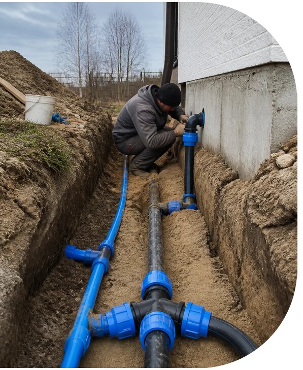 Монтаж наружного водопровода на участке под ключ в Тюмени